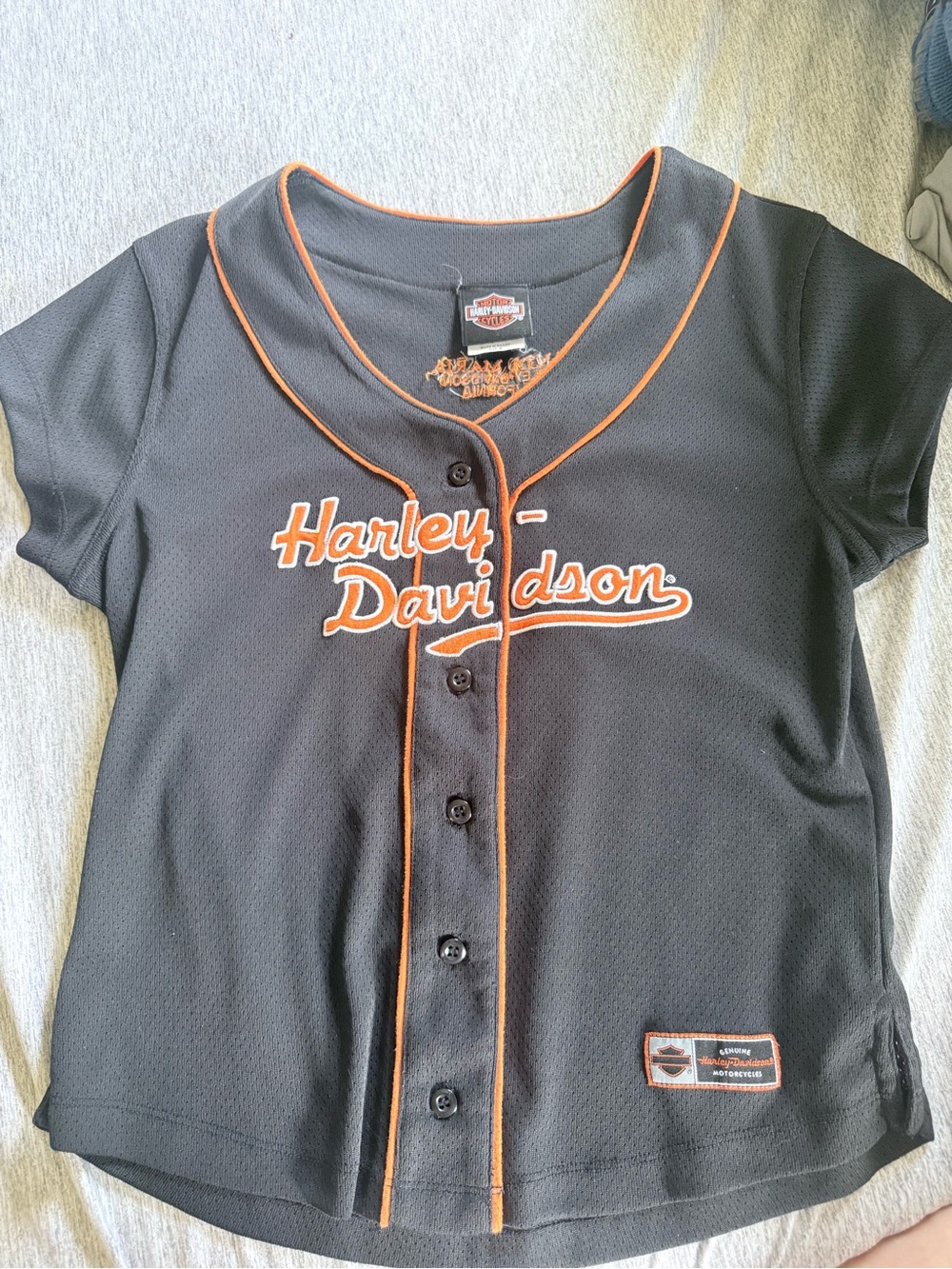 Harley-Davidson Black Shirt with Orange Trim Button-Front Top